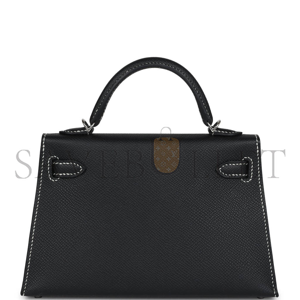 H**mes master mini kelly ii black verso epsom palladium hardware (19*12*5.5cm)